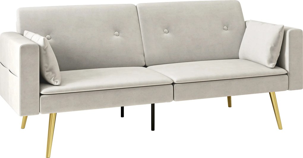 HOMCOM 2-osobowa sofa do spania, regulowane oparcie, miękkie poduszki, pokrycie w wyglądzie aksamitu, do salonu, pokoju gościnnego, Beżowy | Aosom PL
