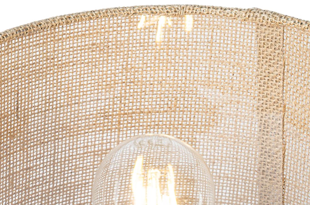 Rustykalna lampa stołowa drewniana z abażurem lnianym naturalnym 25 cm - Mels Rustykalny / Vintage Oswietlenie wewnetrzne