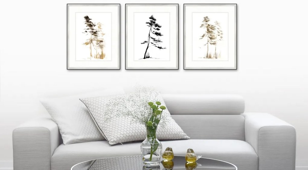 Tryptyk z motywem sosen do wnętrz japandi i modern classic Seria Sosny