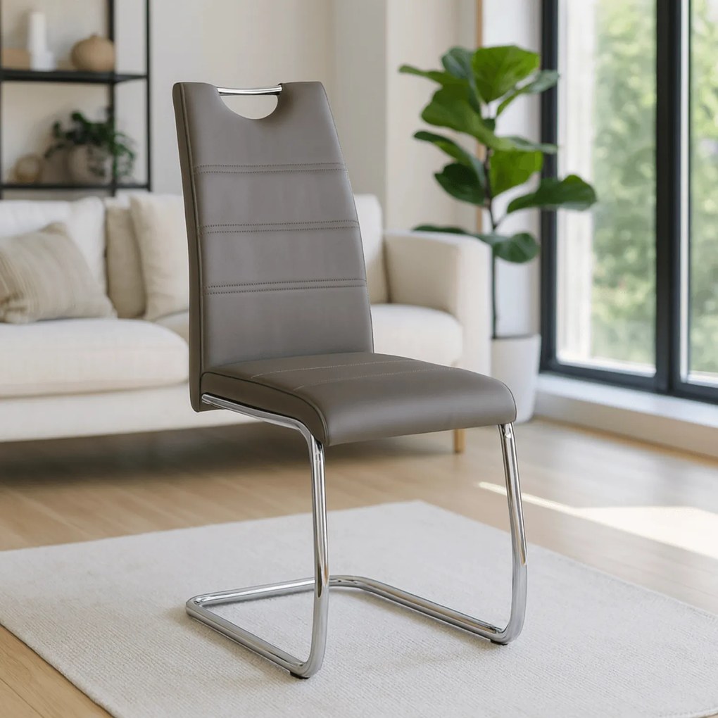 Krzesło Tapicerowane LOPEZ Szare Na Płozach Ekoskóra Nowoczesne