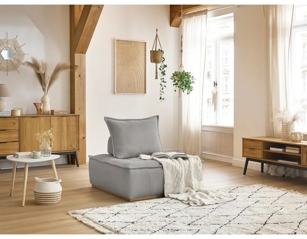 Jasnoszary fotel z tkaniny szenilowej Elisa – Bobochic Paris