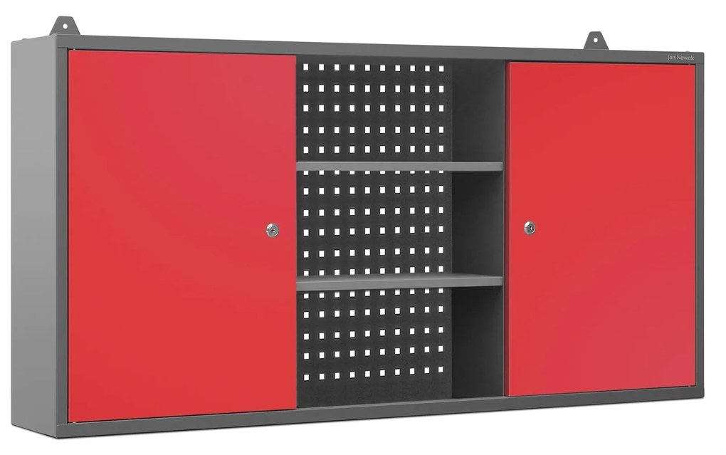 Szafka garażowa wisząca BEN, 1200 x 600 x 200 mm, antracytowo-czerwona   