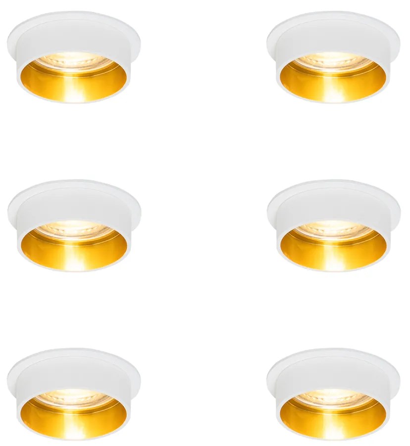 Zestaw 6 nowoczesnych reflektorów wpuszczanych biały ze złotym wnętrzem - Insta