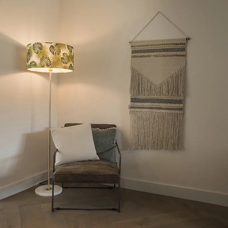 Lampa stojąca mosiężna z kloszem w kształcie liścia 50 cm - Kaso Nowoczesny Oswietlenie wewnetrzne