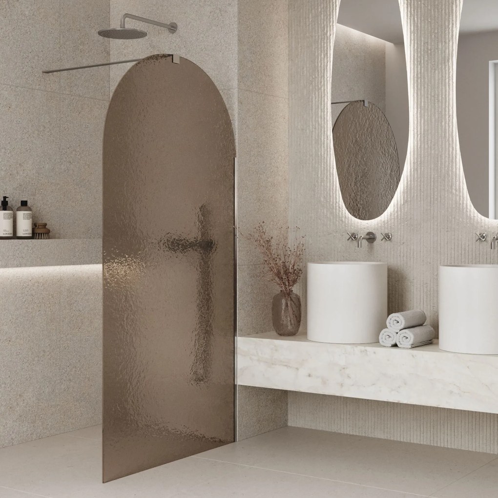 Ścianka prysznicowa WALK IN FIX artystyczna owalna brązowa 8 mm Arte Frozen Oval Brown MASSI | Różne rozmiary : Kolor profili kabiny - chrom / srebrny, Szerokość ścianki - 100 cm, Typ montażu - WALK in FIX (Do ściany)