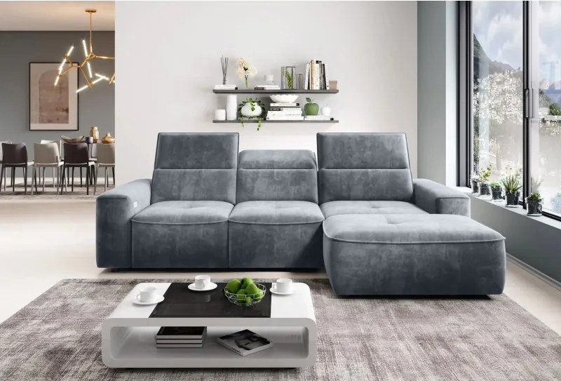 Narożnik COLOMBO Mini Prawostronny z elektryczną funkcją spania pojemnikiem PALLADIUM 15 Szary WERSAL