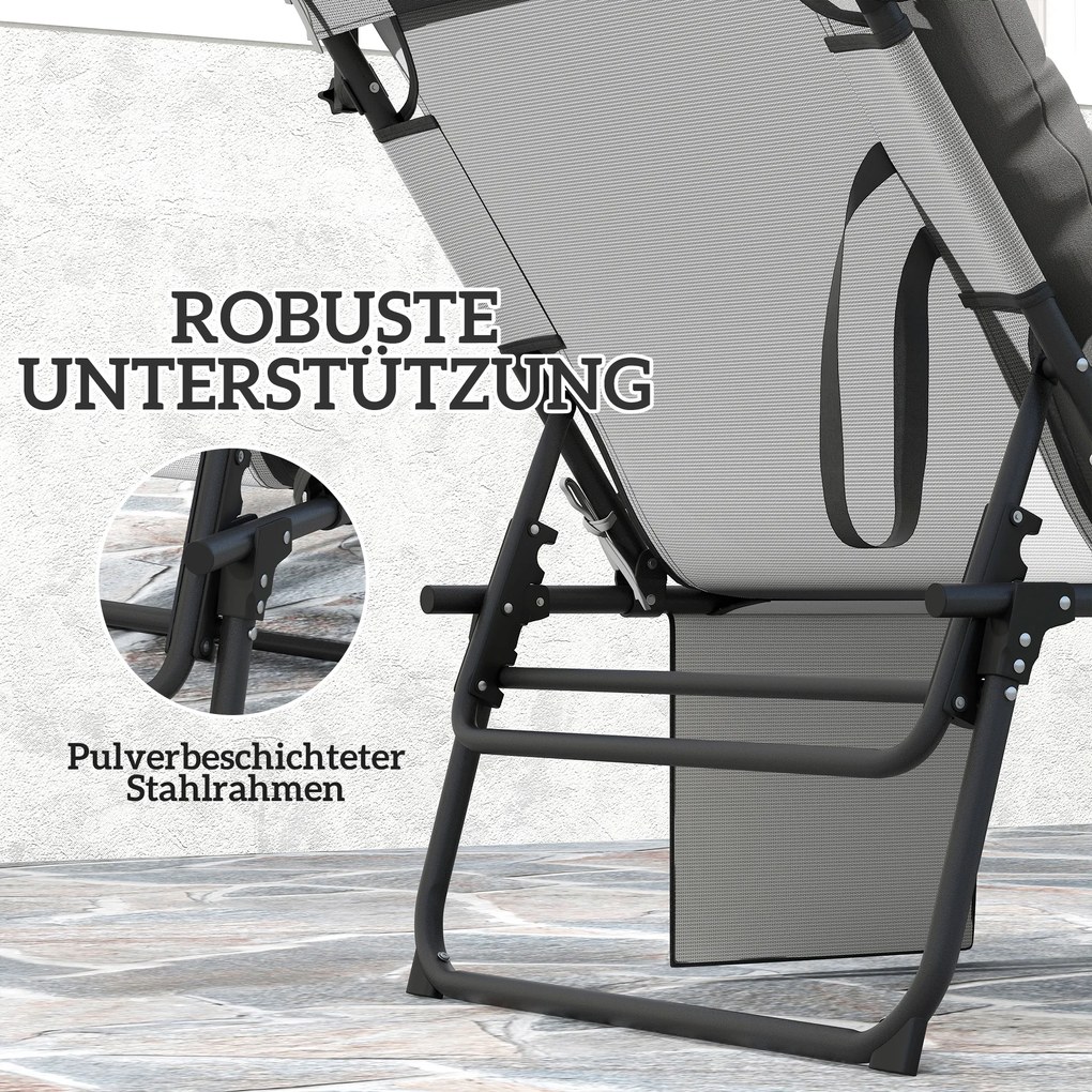 Outsunny Składany leżak ogrodowy z daszkiem, materacem, regulowanym oparciem w 4 pozycjach, Jasnoszary