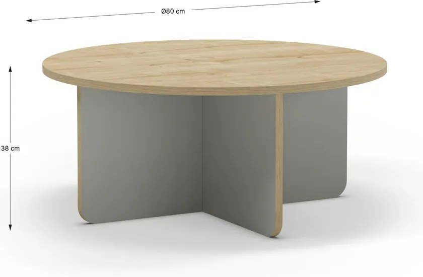 Jasnozielony/w naturalnym kolorze okrągły stolik z blatem w dekorze dębu ø 80 cm Hillary – Marckeric