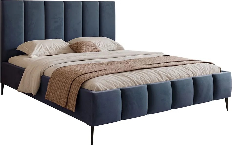 Łóżko tapicerowane OFELIA SLIM z pojemnikiem na pościel na wysokich nóżkach