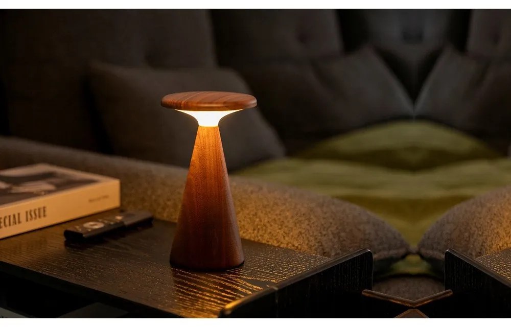Lampa stołowa LED w ciemnym naturalnym kolorze z drewnianym kloszem (wysokość 21 cm) Sylva – Gingko