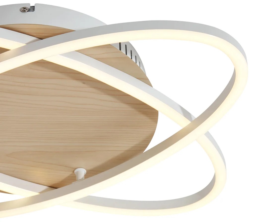 Lampa sufitowa biała z drewnem, w zestawie LED, 3-stopniowa regulacja ściemniania, 2-źródła światła - Kane Nowoczesny Oswietlenie wewnetrzne