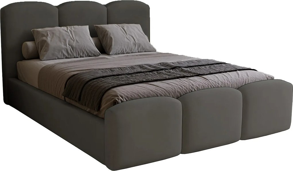 Łóżko dwuosobowe 180x200 cm Capri - pojemnik, stelaż metalowy - welur, ciemny szary (Magic Velvet 2271)