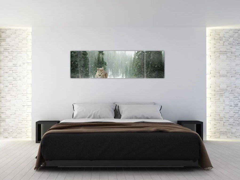 Obraz lamparta na śniegu (170x50 cm)