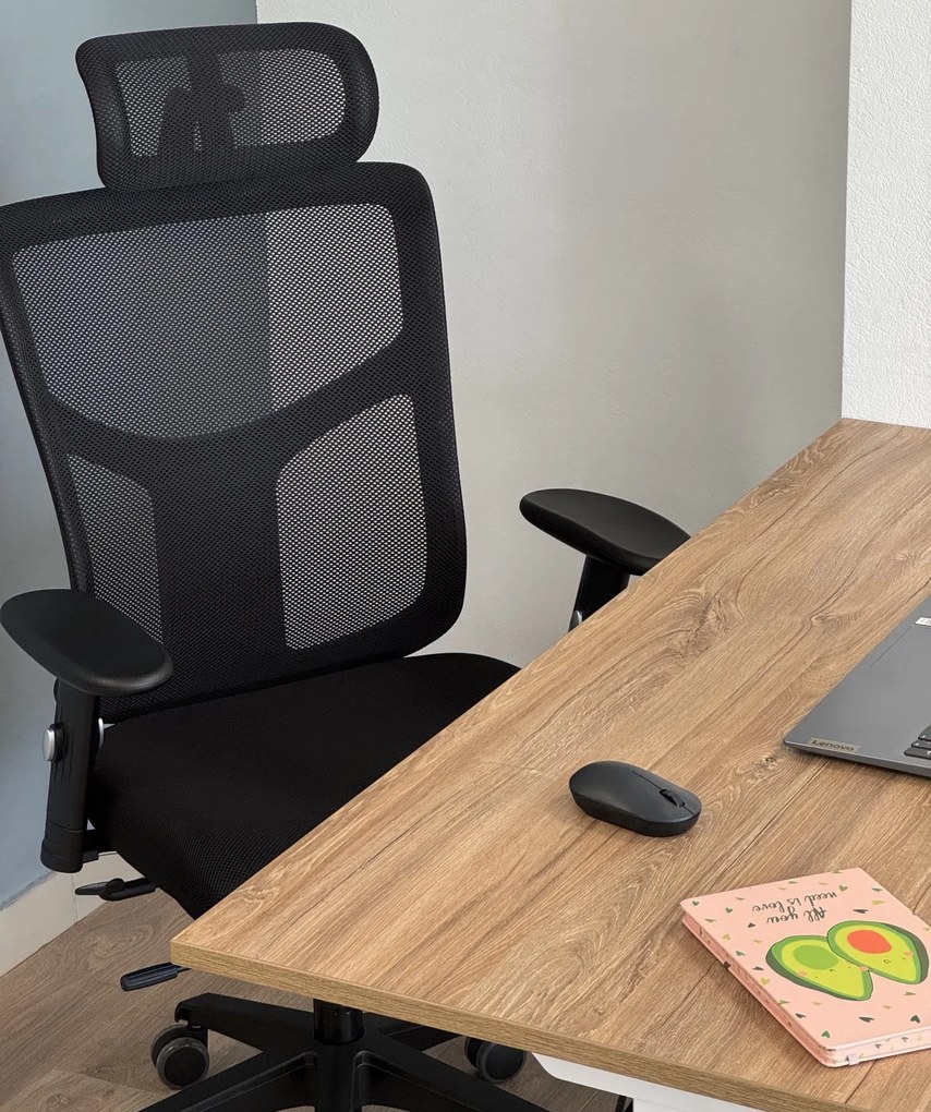 Ergonomiczne krzesło biurowe z siatki ErgoFly Star-E T-01, zgodne z normą BHP, kolor czarny