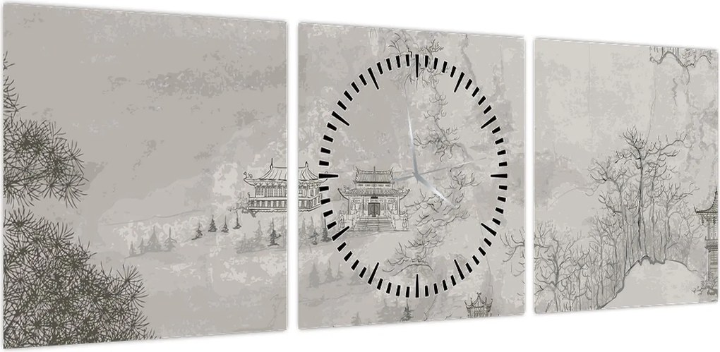 Obraz - Chiński krajobraz (z zegarem) (90x30 cm)