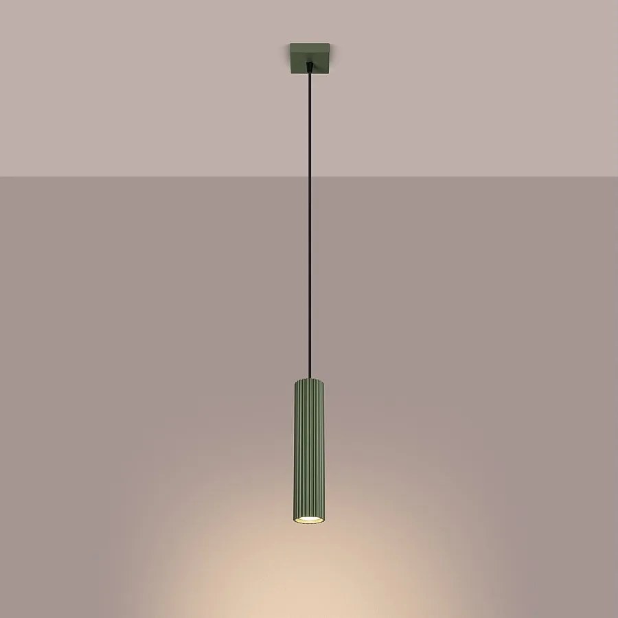 Lampa wisząca minimalistyczny Gloow, aluminium - 1 źródło światła 3000K - L.8 x H.118 cm - zielony oliwkowy