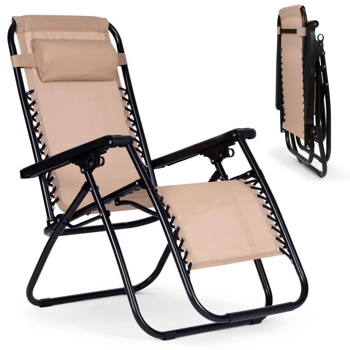 Składany leżak ogrodowy, tarasowy Rimini 009, beżowy