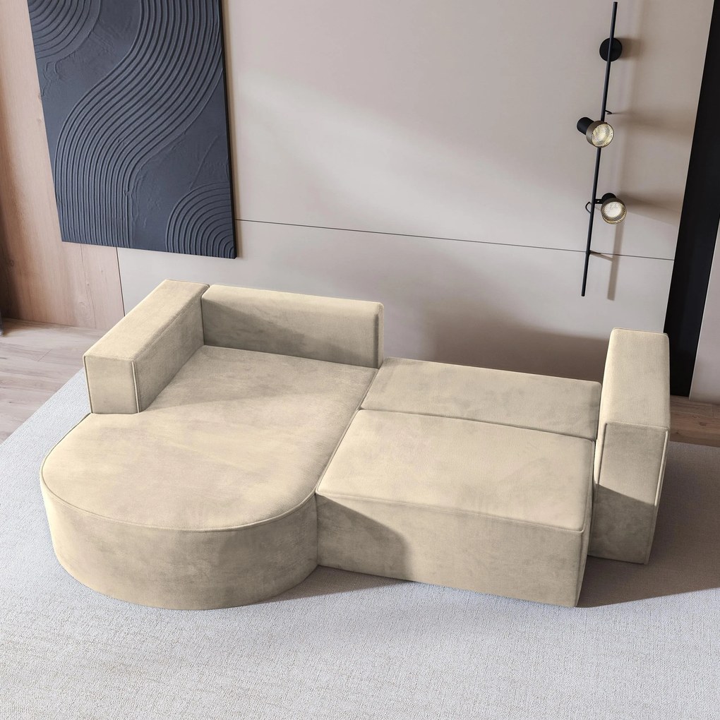 Masseno Narożnik SORELA z funkcją spania i pojemnikiem na pościel Narozniki L, Rozkładana sofa - Kremowy, MONOLITH 04