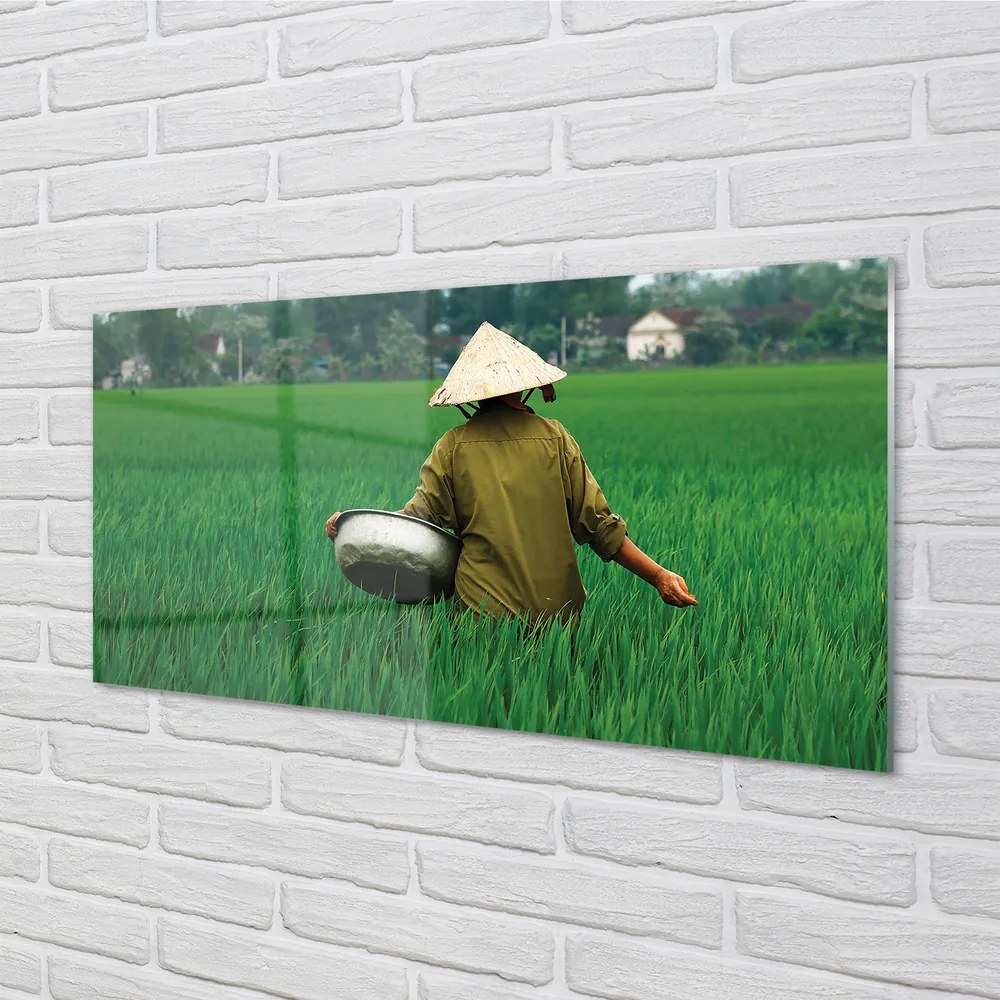 Szklany Panel Człowiek Odpoczywający na Trawie