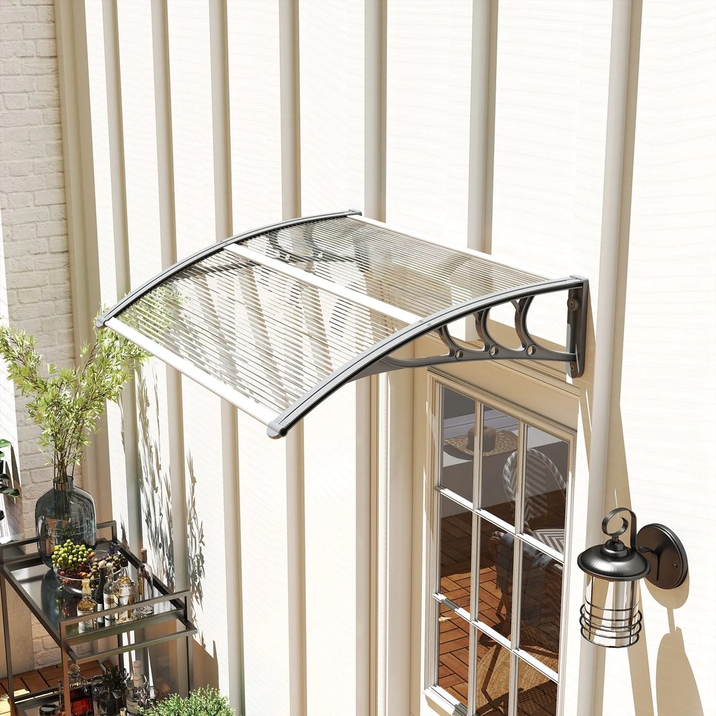 Outsunny Daszek nad drzwi i okna, Osłona dla wejść i okien, 100Dł x 75Szer x 23Wys cm, Srebrny