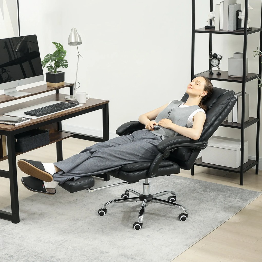 Vinsetto Fotel biurowy z funkcją masażu, z podnóżkiem, regulowany, 64 cm x 70 cm x 118 cm, Czarny