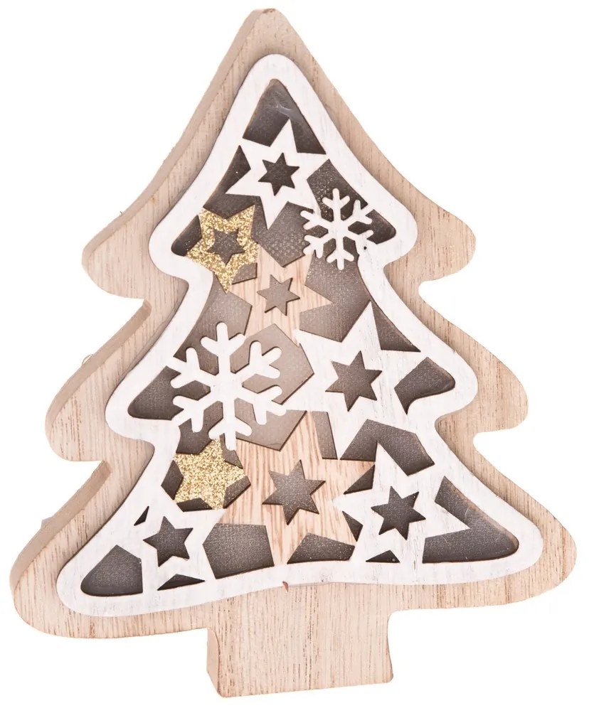 Drewniane drzewko z lampką LED Stellar, 13 x 15,5x 3 cm