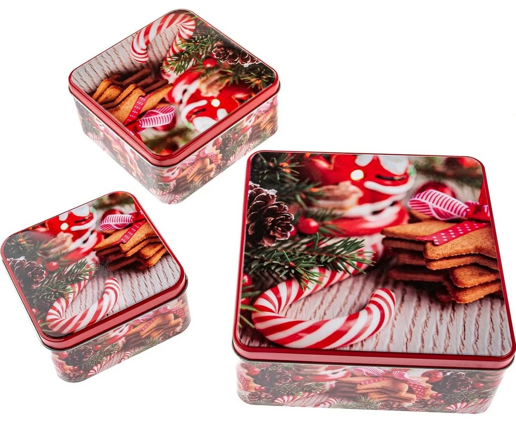 Zestaw 3 kwadratowych blaszanych pojemników nacukierki