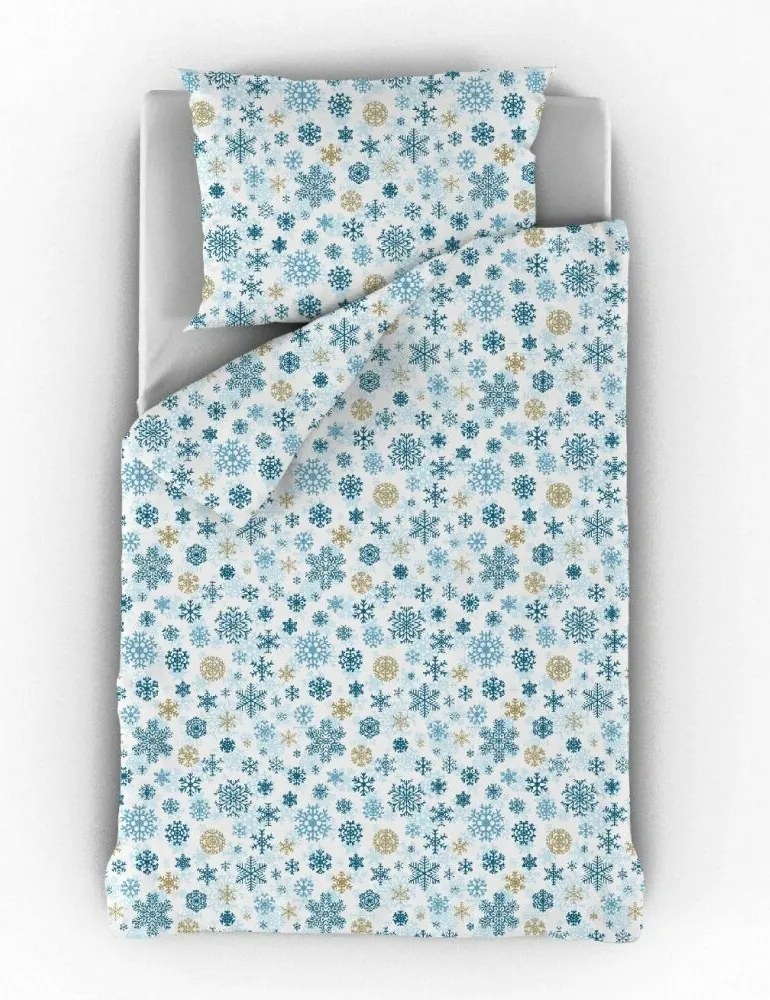 Kvalitex Pościel bawełniana Płatek śniegu niebieski, 140 x 200 cm, 70 x 90 cm
