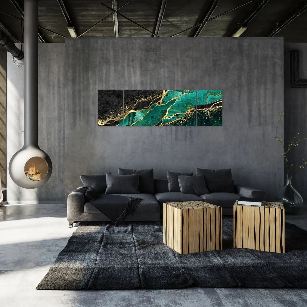 Obraz - Marmurki olejno-złote (170x50 cm)