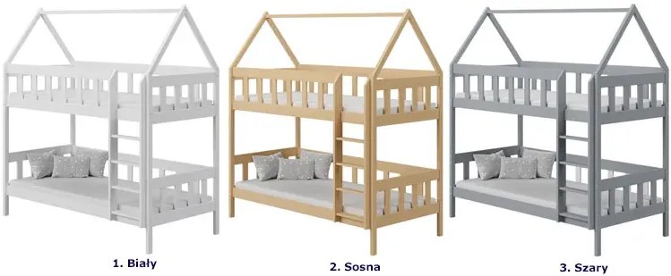Szare piętrowe łóżko dziecięce domek dwuosobowe M0-W45