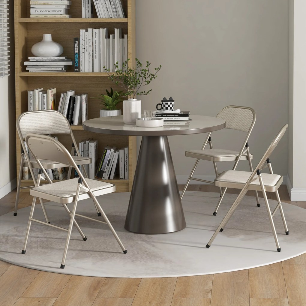 Zestaw 4 krzeseł składanych HOMCOM — stalowy stelaż, lnopodobne obicie, beżowe