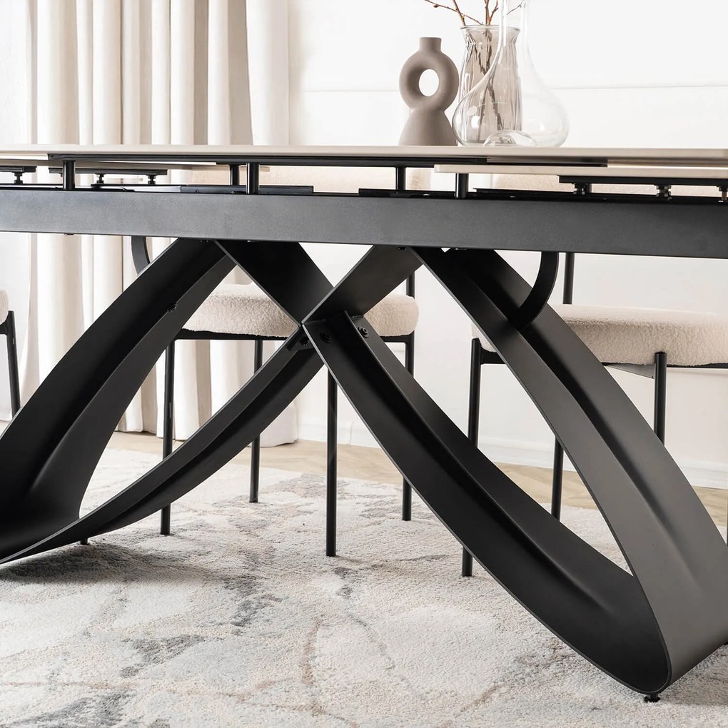 Zestaw Stół Rozkładany LUIGI 160-240 cm Biały Marmur/Czarny i 4 Krzesła TULSA Kremowe Nowoczesne