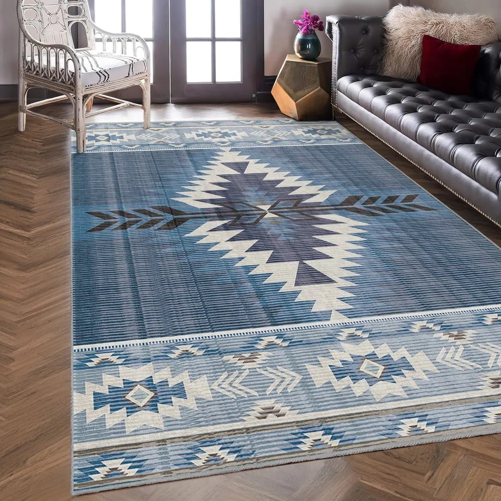 Niebieski chodnik odpowiedni do prania 80x200 cm Ethnic Geo – Mila Home