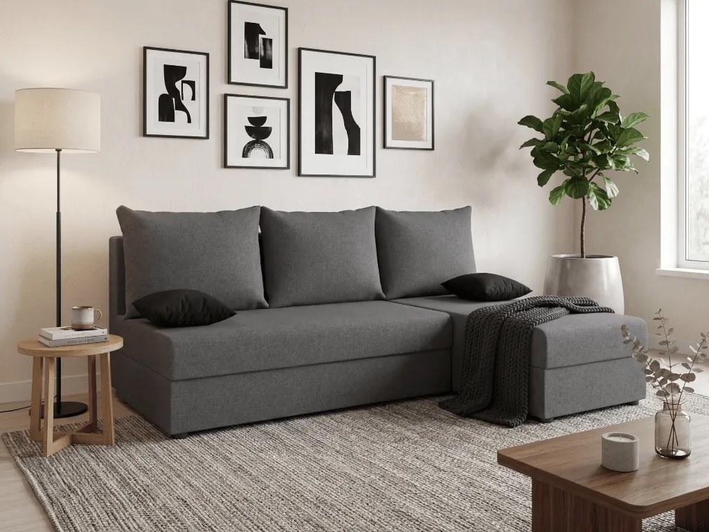 Rozkładana narożna sofa VALERIO SLIM 200x140 cm, ciemnoszara, uniwersalna + 2 poduszki GRATIS