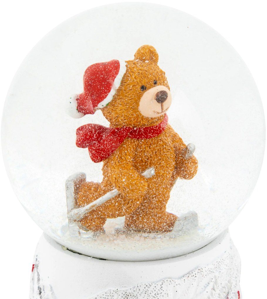 Kula śnieżna, miś na nartach, Ø 8 cm