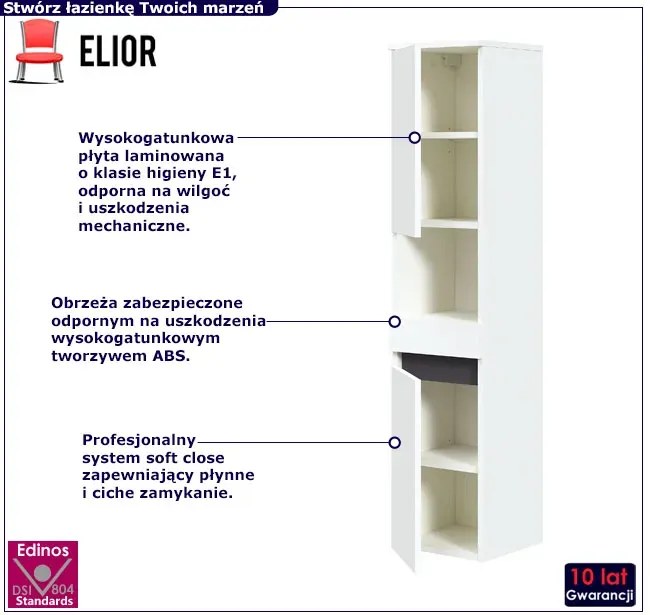Wiszący słupek łazienkowy biały + antracyt G8-H63