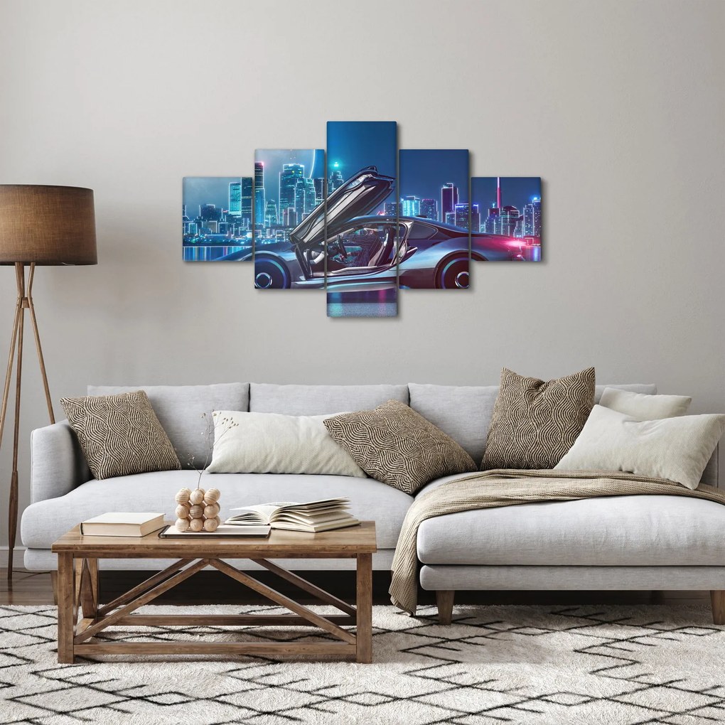 Obraz samochodu wyścigowego w nocy (125x70 cm)