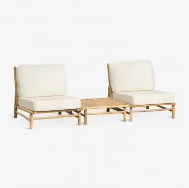 Zestaw Ogrodowy Z 2 Fotelami I Kwadratowym Stolikiem Kawowym 75x75 Cm Z Bambusa Isendra Tkaniny Biała - Sklum