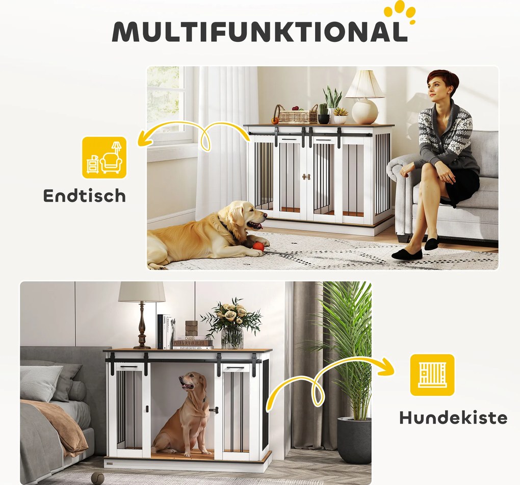 PawHut Klatka dla psa z 2 drzwiami, transporter dla psów, box transportowy dla psów, rustykalny design, zamykana, Biały