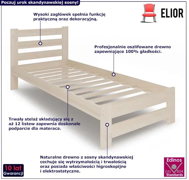 Drewniane jednoosobowe łóżko skandynawskie 90x200 - Lids 3X