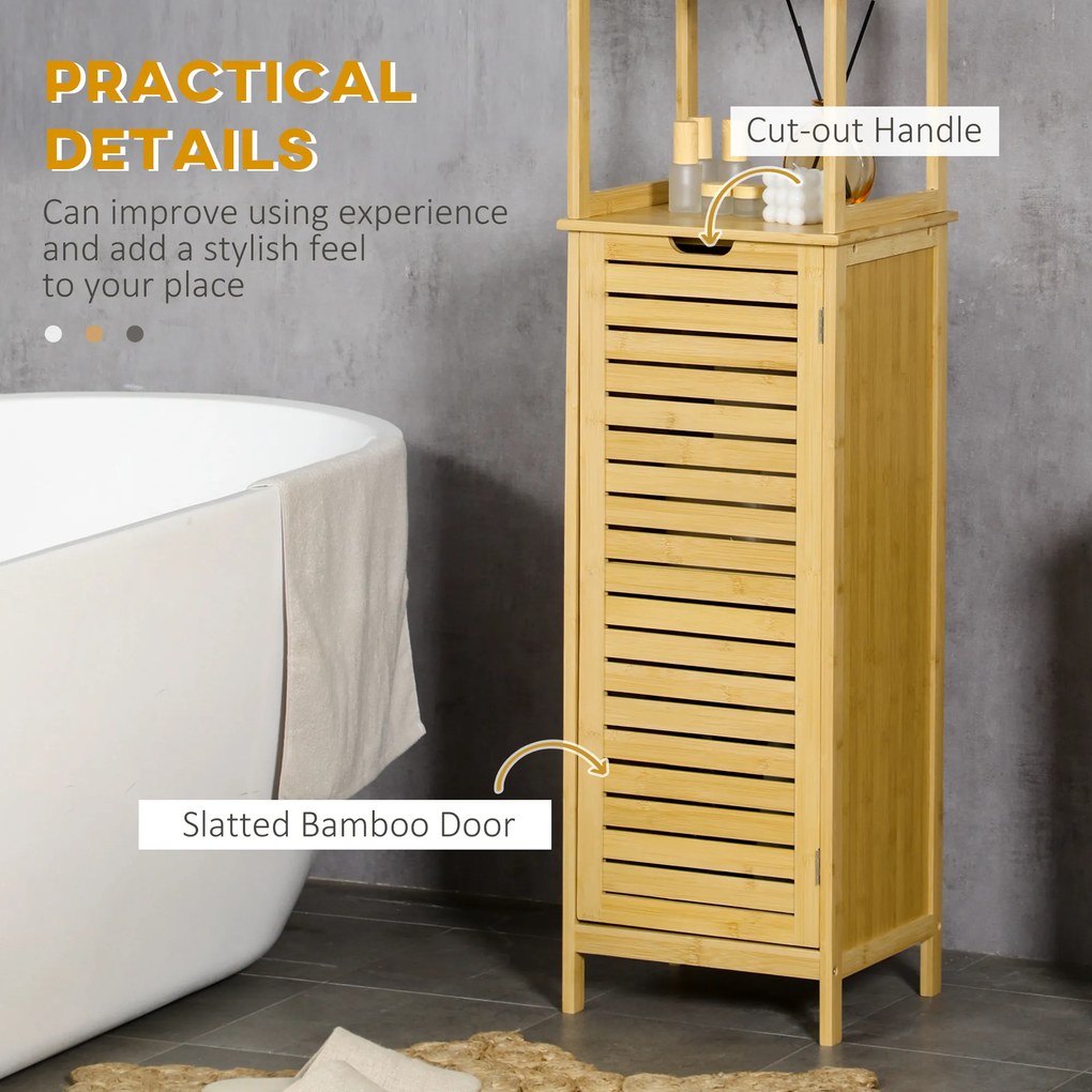 kleankin Wysoka Szafka Łazienkowa Bambusowa Żaluzjowe Drzwiczki 3 Półki 34x30x173cm | Aosom PL