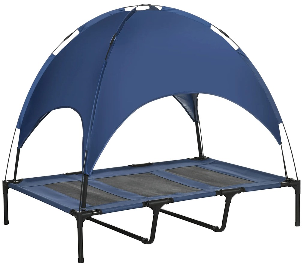 PawHut Łóżko dla psów z baldachimem Podwyższone miejsce do spania dla zwierząt Leżak na zewnątrz Ciemnoniebieski | Aosom PL