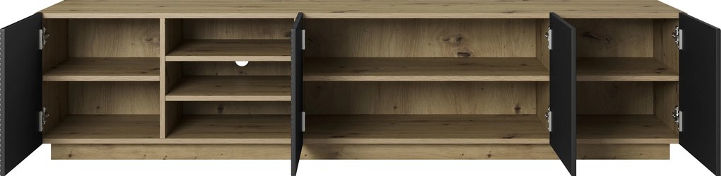 Szafka RTV Asha 200 cm z ryflowanym frontem i wnęką - artisan / czarny mat