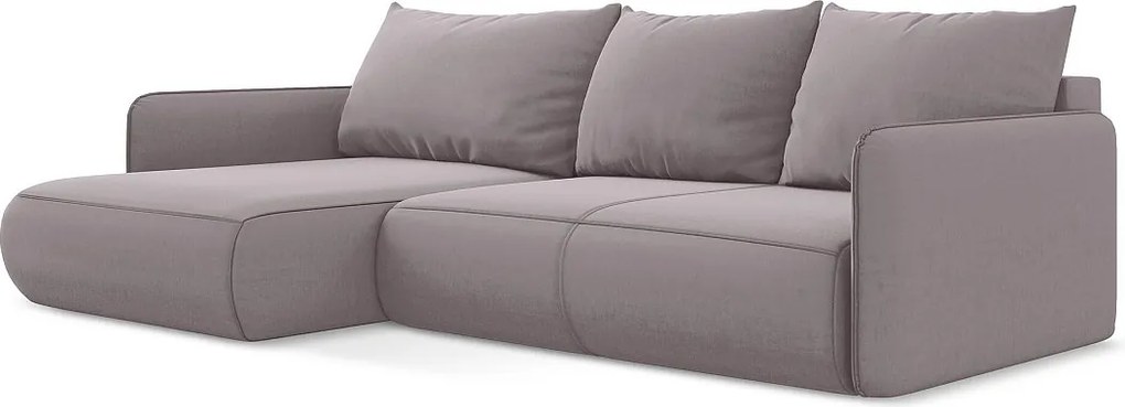 Narożnik lewostronny z funkcją spania - z tkaniny welwetowej - lawendowy - NANEA