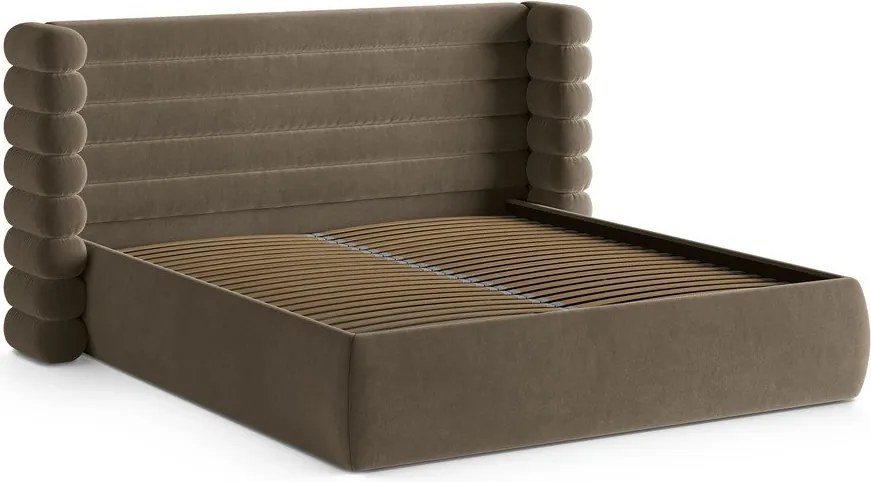 Szarobrązowe tapicerowane łóżko dwuosobowe ze schowkiem ze stelażem 160x200 cm Mount – Micadoni