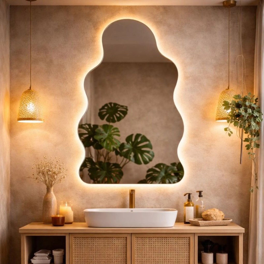 Lustro dekoracyjne o nieregularnym kształcie z podświetleniem LED CLOUD SIMPLE | Różne rozmiary | Różne kolory : Kolor tafli szkła - Grafit, Rozmiar - 60 x 120 cm