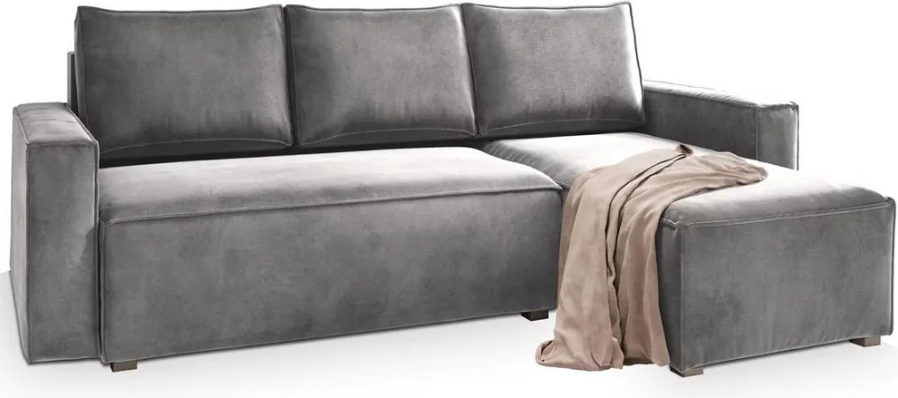 PROMOCJA Jasnoszara rozkładana narożna sofa CAVELO, dwustronna II. jakość