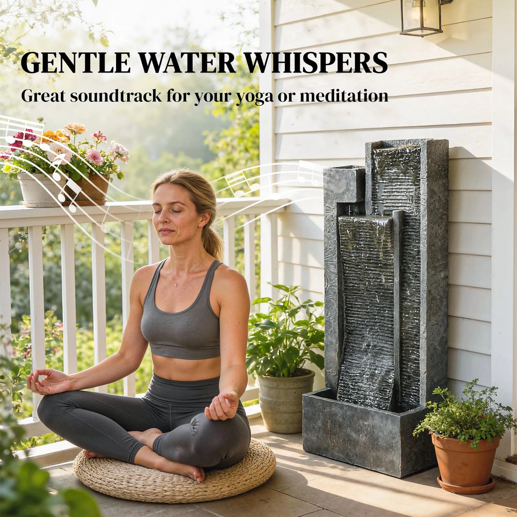 Outsunny Fontanna 3-stopniowa ogrodowa z oświetleniem LED, doniczka, pompa, wygląd kamienia, regulowana, 38 x 19 x 101 cm | Aosom PL