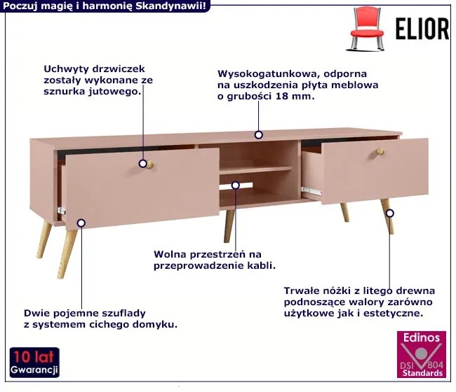 Różowa skandynawska szafka pod telewizor Santex