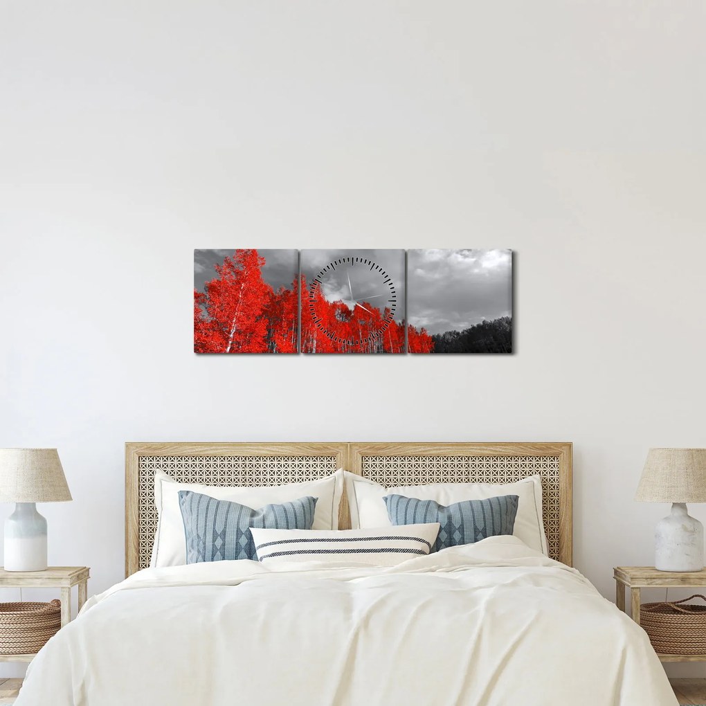 Obraz - Drzewa w kolorze jesieni (z zegarem) (90x30 cm)